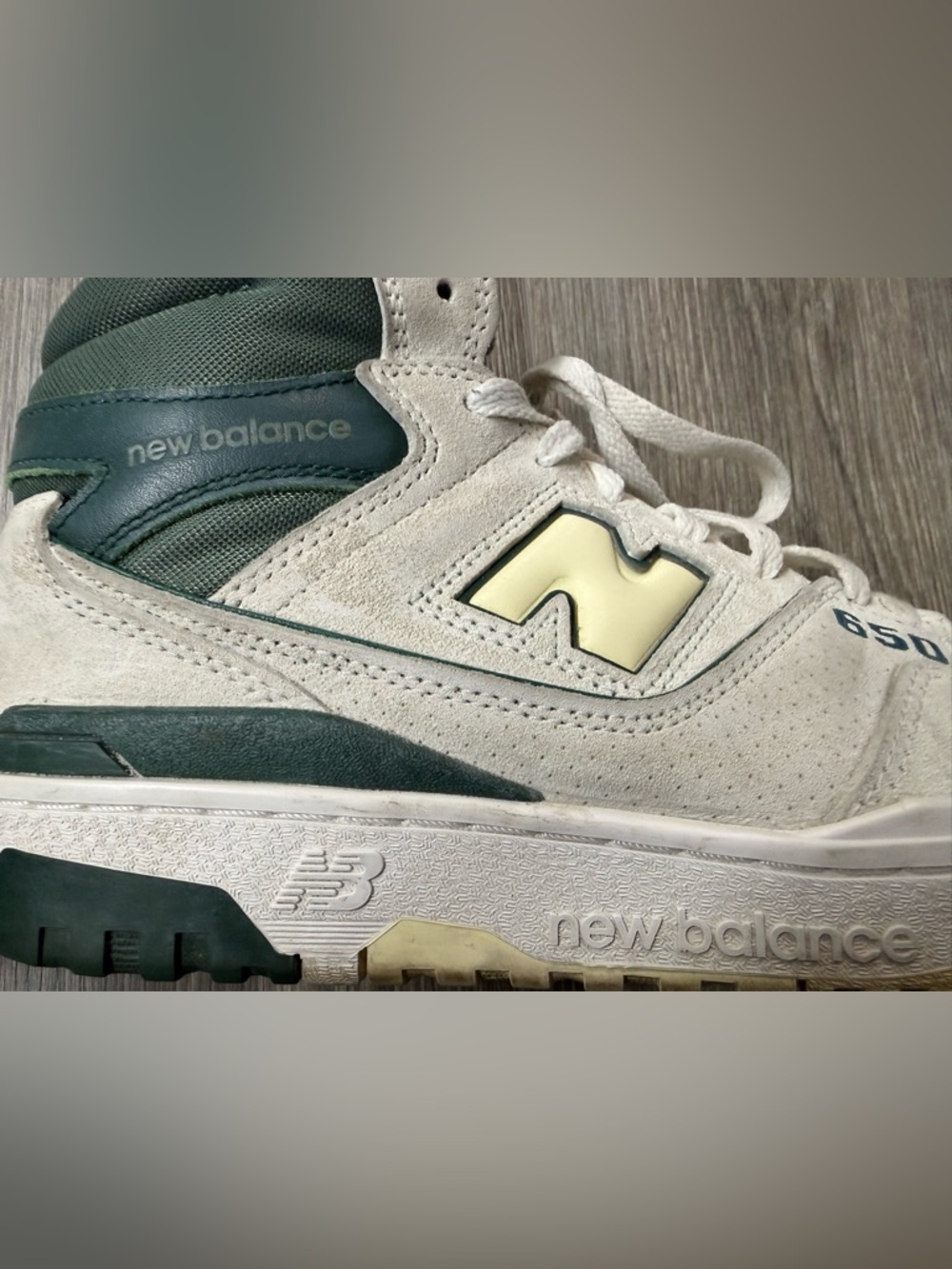 New Balance 650 High Top Size 10 White Green Suede Retro Dad Shoe Basketball NB - Picture 3 of 16